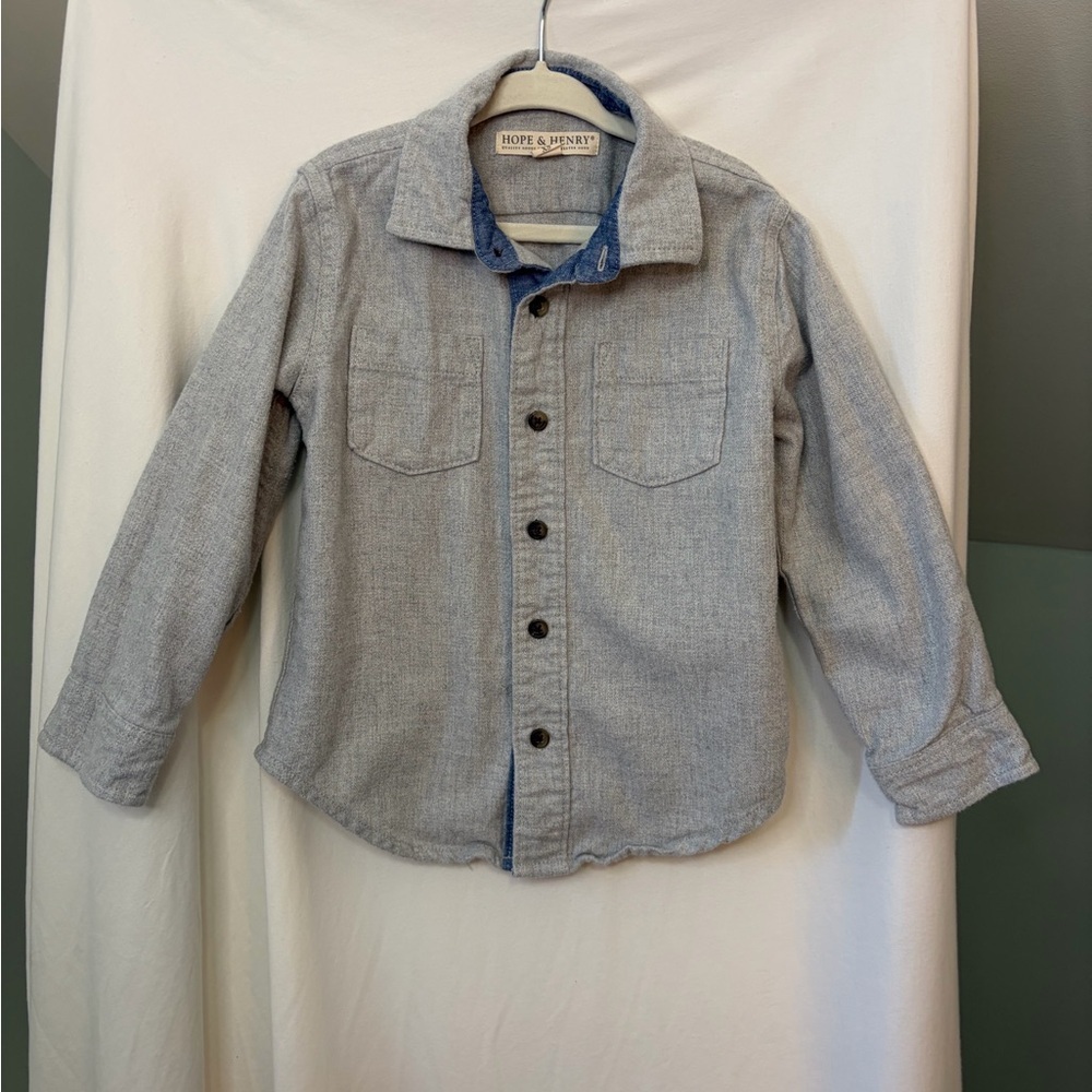 Hope & Henry Light Gray Button-Up Shirt Jacket